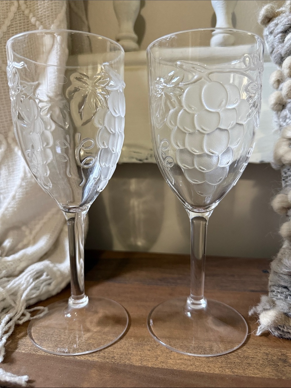 Clear Plastic Embossed Grape Wine Glasses - Set of 2 (NWOT)